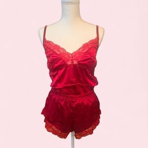 Chic Red Lace Satin Pajama Set